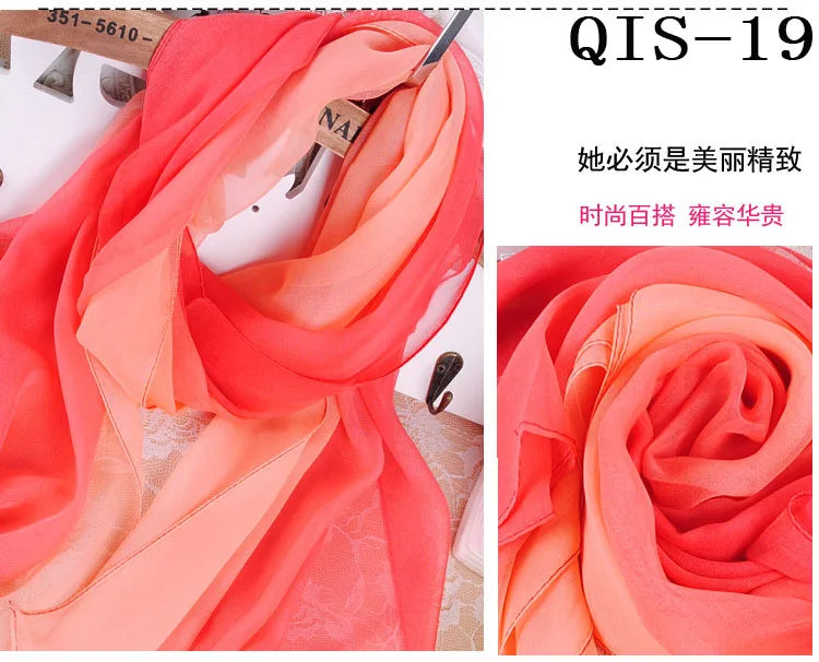 Women Foulard Gradient Solid Color Chiffon Georgette Scarf Bandana Elegant Long Shawl Hijab Summer Sun Protection