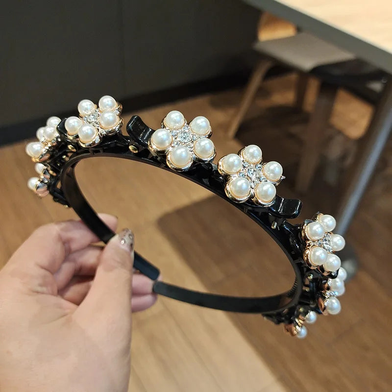 Double Layer Bands Clip Hairbands Fashion Plastic Braided Headband Punk New Knitting Womens Headwear Hair Accessories Pearl