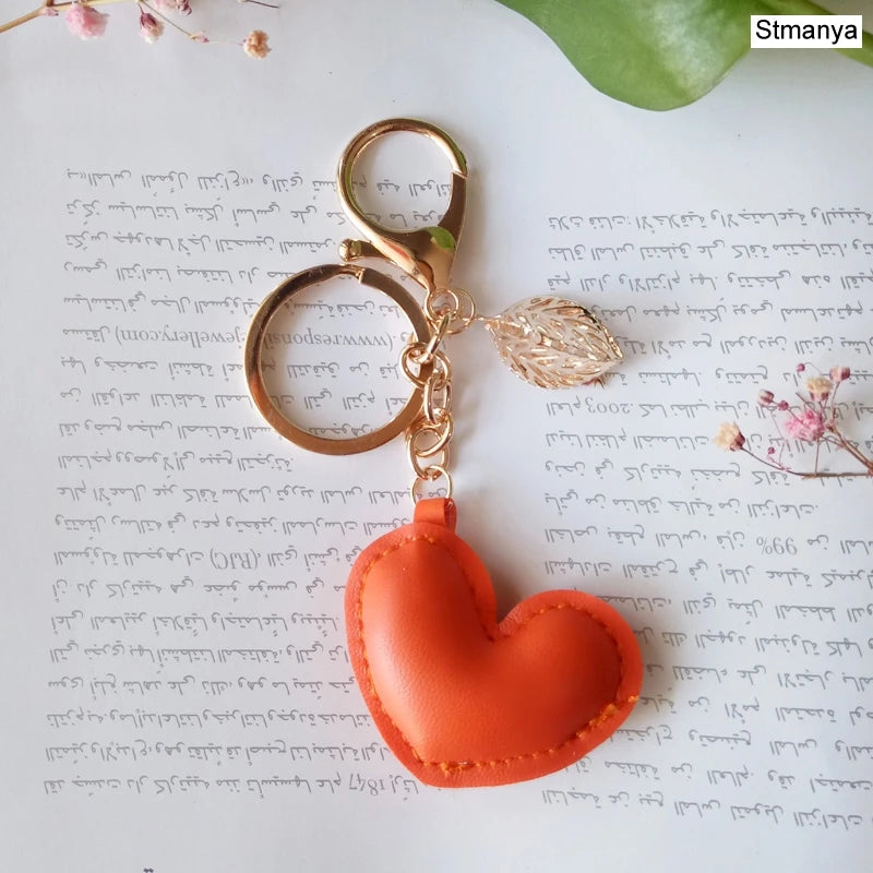 Women New Macaron Cake keychain PU love alloy leaf Key Chain Charm Bag pendant Key Ring Best Party Gift Jewelry K3006