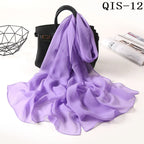 Women Foulard Gradient Solid Color Chiffon Georgette Scarf Bandana Elegant Long Shawl Hijab Summer Sun Protection