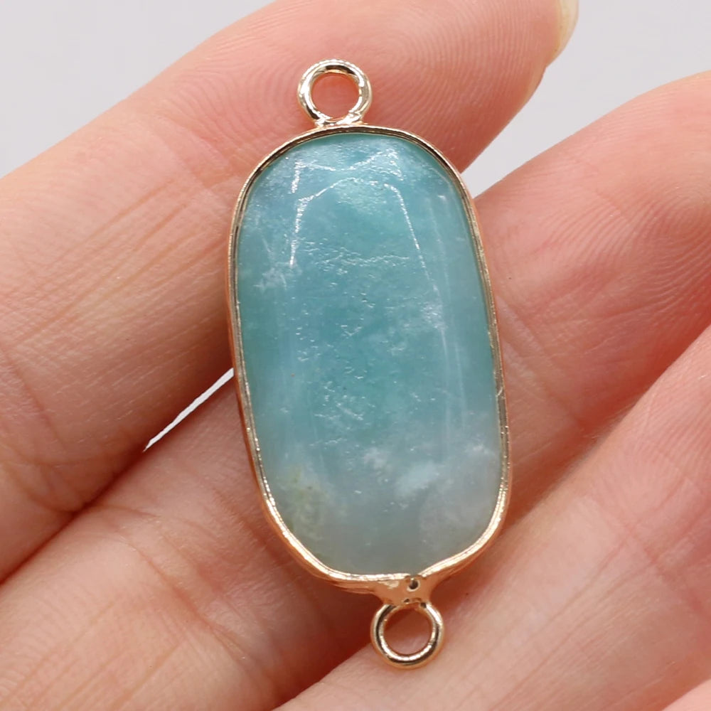 Natural Stone Charms Connector Double Hole Rose Quartzs Amazonite Pendant for Jewelry Making DIY Necklace Earring Size 15x35mm