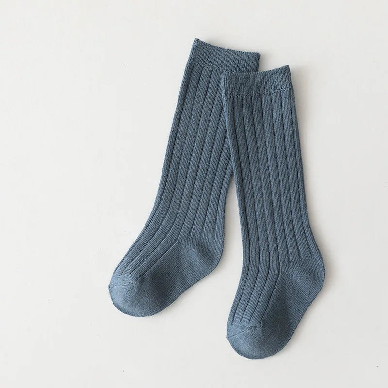 New Fashion Solid Baby Boys Girls Knee High Long Socks Cotton Breathable Stripe Soft Kids Sock Children School Uniform Socks
