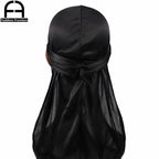Unisex Women Men Silk Durag Turban Hat Wigs Biker Headwear Headband Hair Accessories Long Tail Straps Bandanas Silky Durags