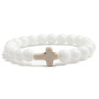 Fashion Jesus Cross Natural Stone Bracelets Charm Blue Pine Stone Black Lava Matte Beaded Bracelets Bangles Women Yoga Jewelry