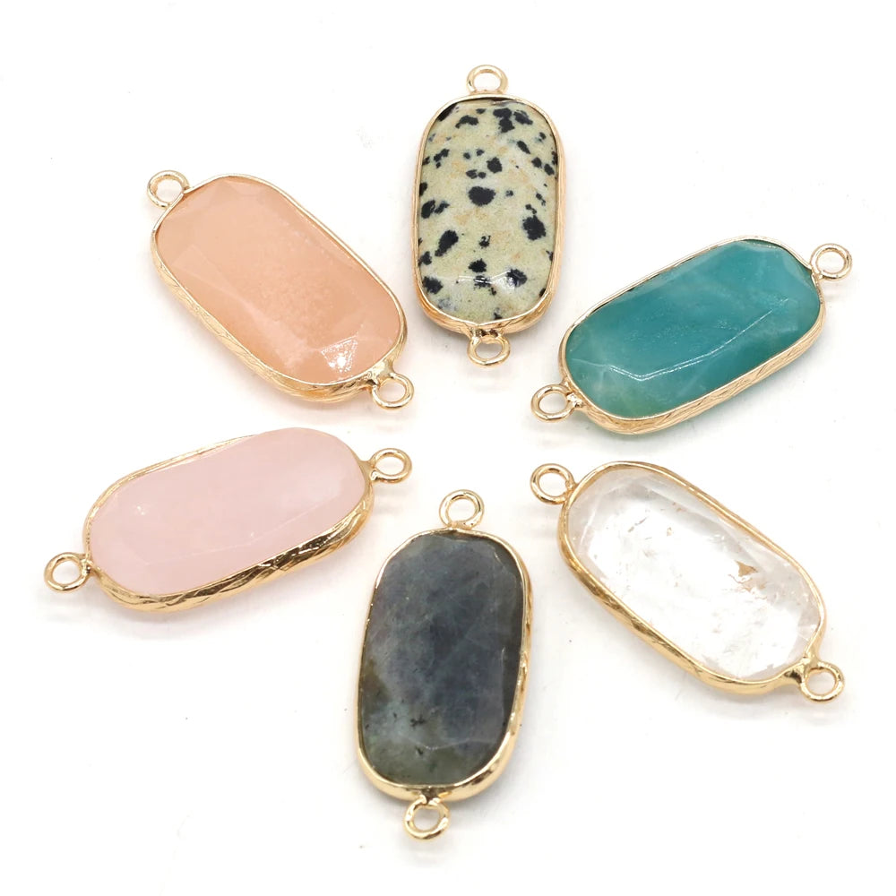 Natural Stone Charms Connector Double Hole Rose Quartzs Amazonite Pendant for Jewelry Making DIY Necklace Earring Size 15x35mm