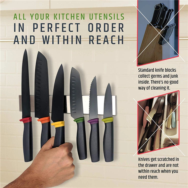 LMETJMA Professional Magnetic Knife Strip Stainless Steel Magnetic Knife Holder Rack Kitchen Knife Bar 30 40 50 cm JT333