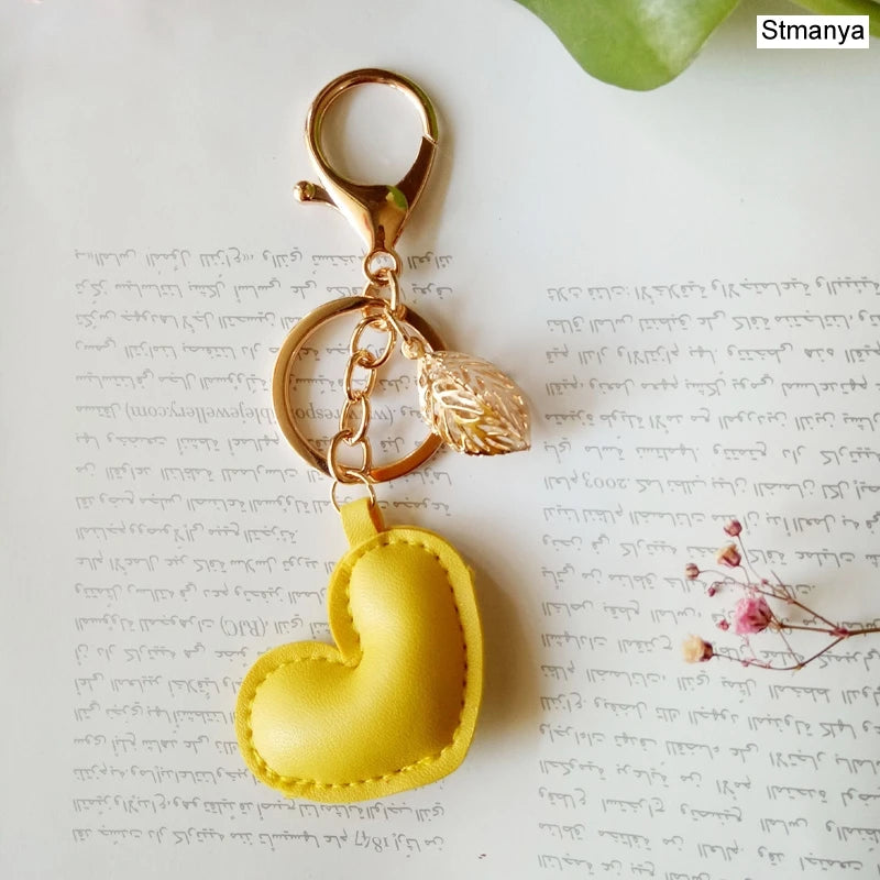 Women New Macaron Cake keychain PU love alloy leaf Key Chain Charm Bag pendant Key Ring Best Party Gift Jewelry K3006