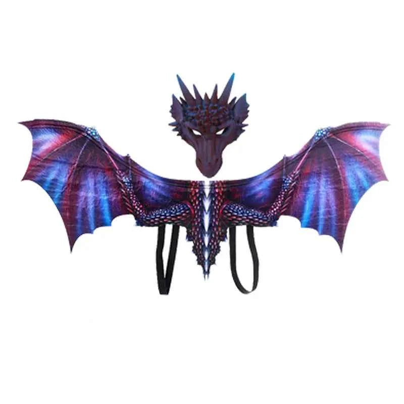 Adult Halloween Decoration Carnival Party Animal Costume Dragon Cosplay Masquerade Face Mask and Wings