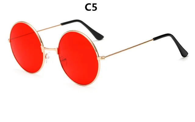 DJXFZLO Explosion Models Metal Round Fashion Marine Lenses Red Sunglasses Unisex Fashion Prince Mirror UV400