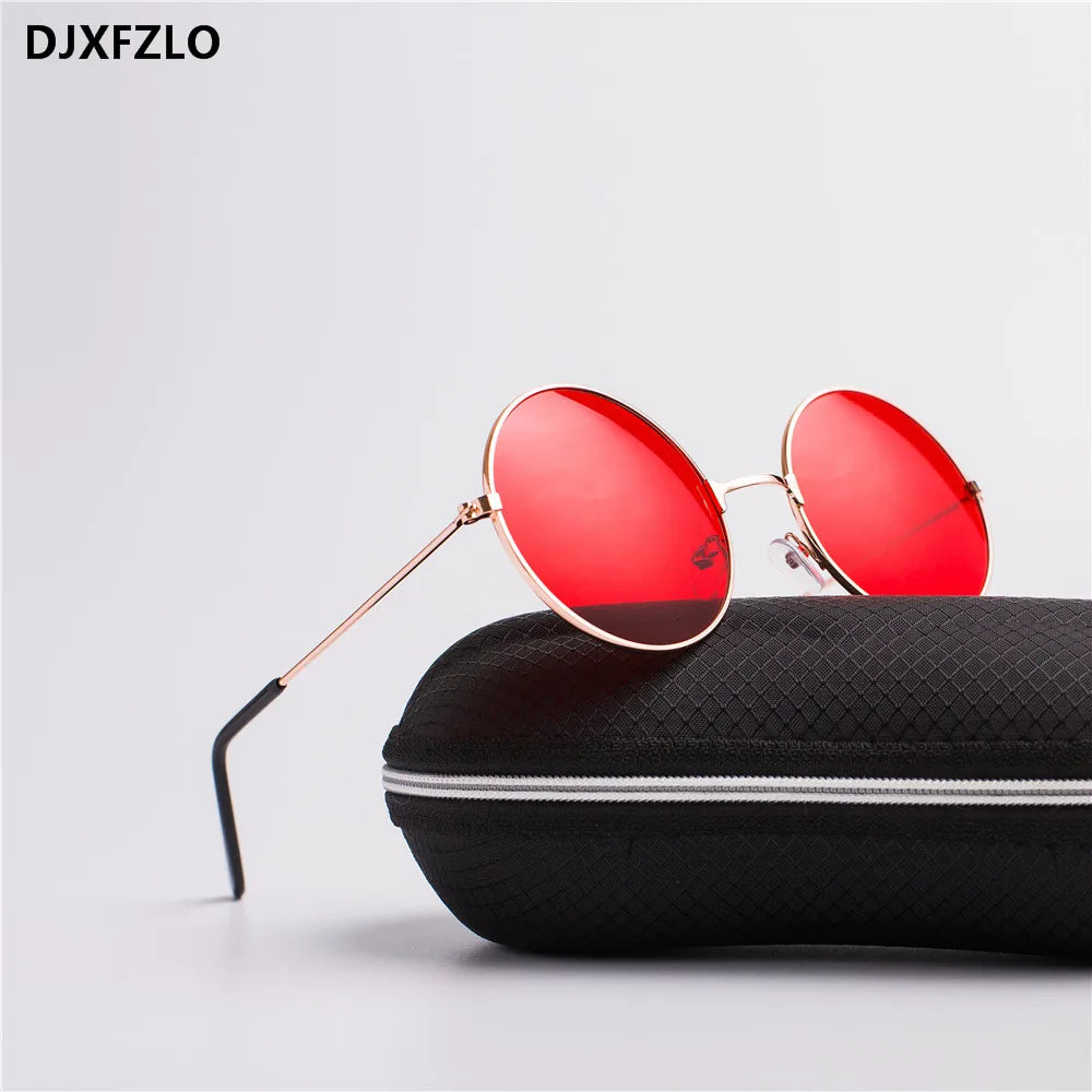 DJXFZLO Explosion Models Metal Round Fashion Marine Lenses Red Sunglasses Unisex Fashion Prince Mirror UV400