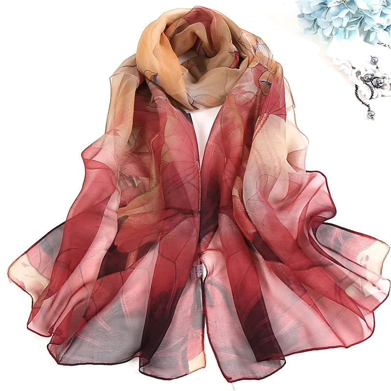 RUNMEIFA 2023 New Fashion Spring/Summer Women Floral Printing Beach Silk Scarf Shawls Female Long Wraps Beach Sunscreen Hijab