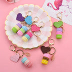 Women New Macaron Cake keychain PU love alloy leaf Key Chain Charm Bag pendant Key Ring Best Party Gift Jewelry K3006