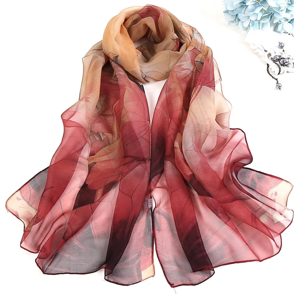 RUNMEIFA 2023 New Fashion Spring/Summer Women Floral Printing Beach Silk Scarf Shawls Female Long Wraps Beach Sunscreen Hijab