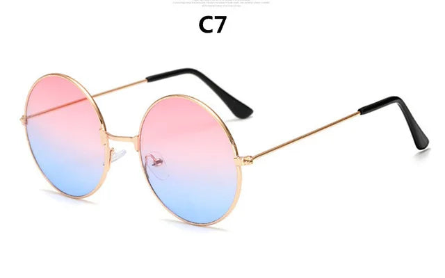 DJXFZLO Explosion Models Metal Round Fashion Marine Lenses Red Sunglasses Unisex Fashion Prince Mirror UV400