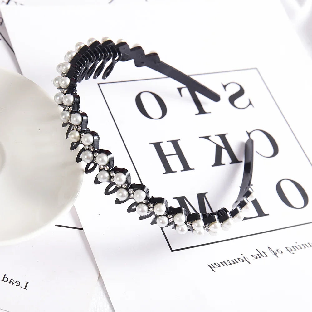 Double Layer Bands Clip Hairbands Fashion Plastic Braided Headband Punk New Knitting Womens Headwear Hair Accessories Pearl