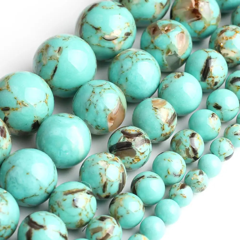 Natural Turquoises Howlite Stone Sediment Jaspers Round Loose DIY Beads for Jewelry Making Christmas Gift Bracelets 15'' 4-12mm