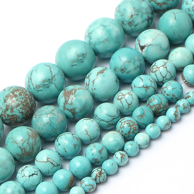Natural Turquoises Howlite Stone Sediment Jaspers Round Loose DIY Beads for Jewelry Making Christmas Gift Bracelets 15'' 4-12mm