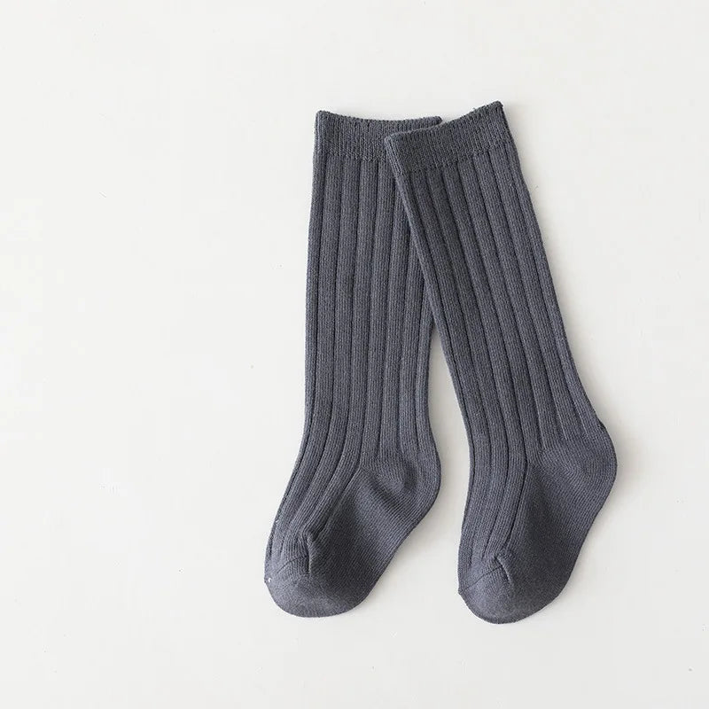 New Fashion Solid Baby Boys Girls Knee High Long Socks Cotton Breathable Stripe Soft Kids Sock Children School Uniform Socks