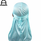 Unisex Women Men Silk Durag Turban Hat Wigs Biker Headwear Headband Hair Accessories Long Tail Straps Bandanas Silky Durags