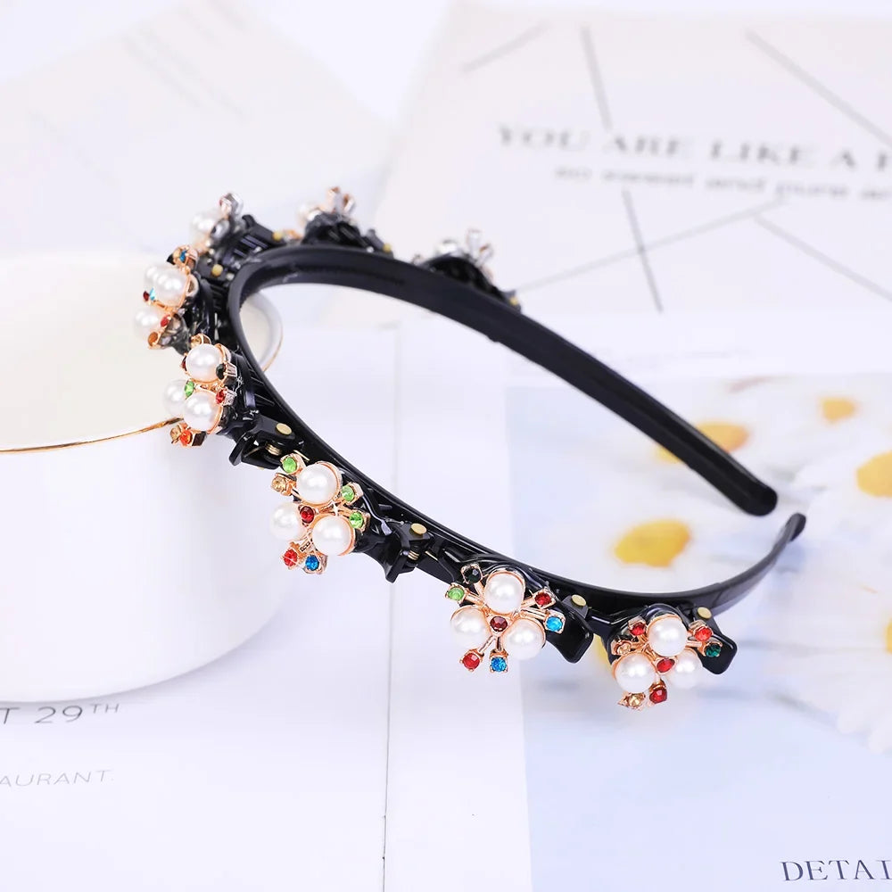 Double Layer Bands Clip Hairbands Fashion Plastic Braided Headband Punk New Knitting Womens Headwear Hair Accessories Pearl