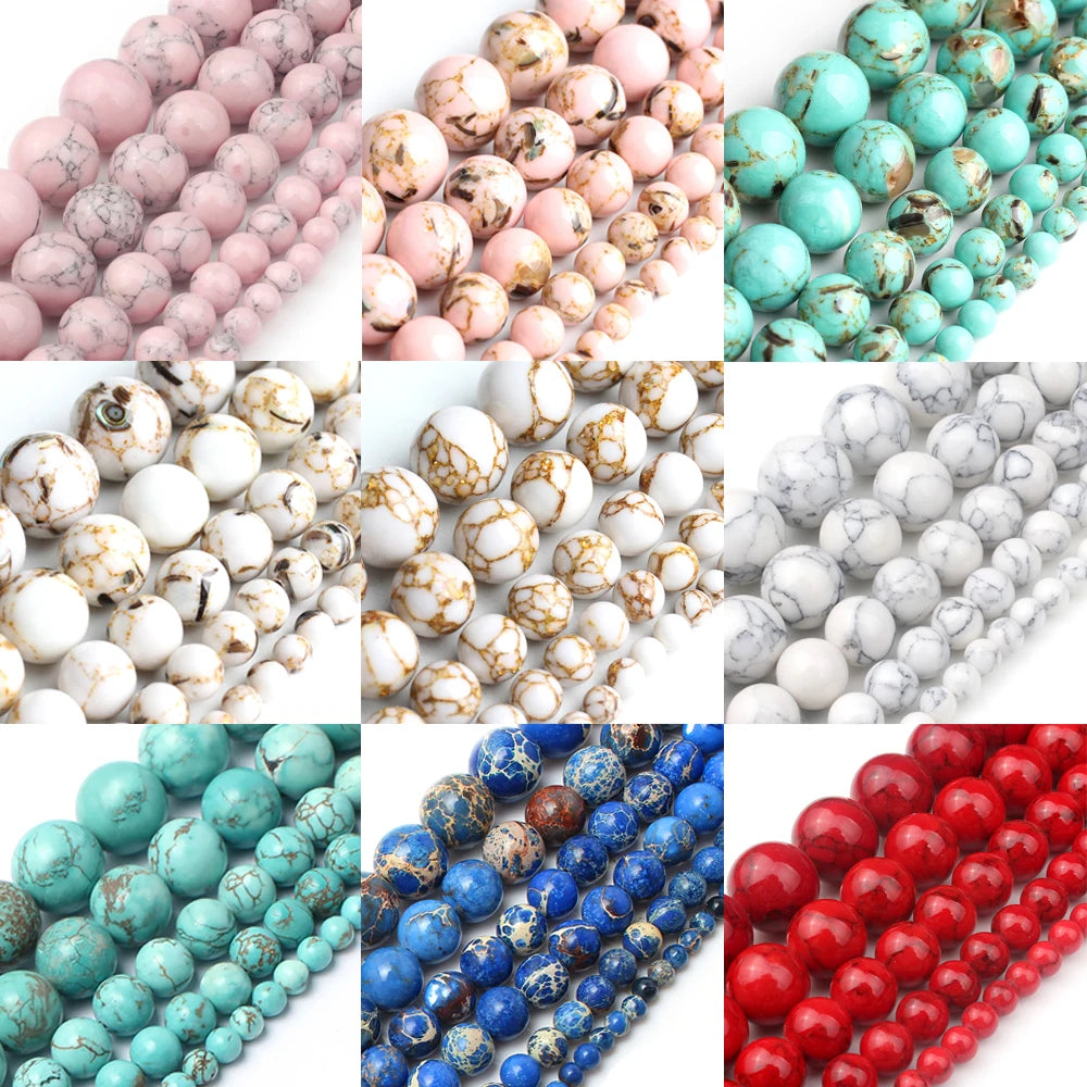 Natural Turquoises Howlite Stone Sediment Jaspers Round Loose DIY Beads for Jewelry Making Christmas Gift Bracelets 15'' 4-12mm