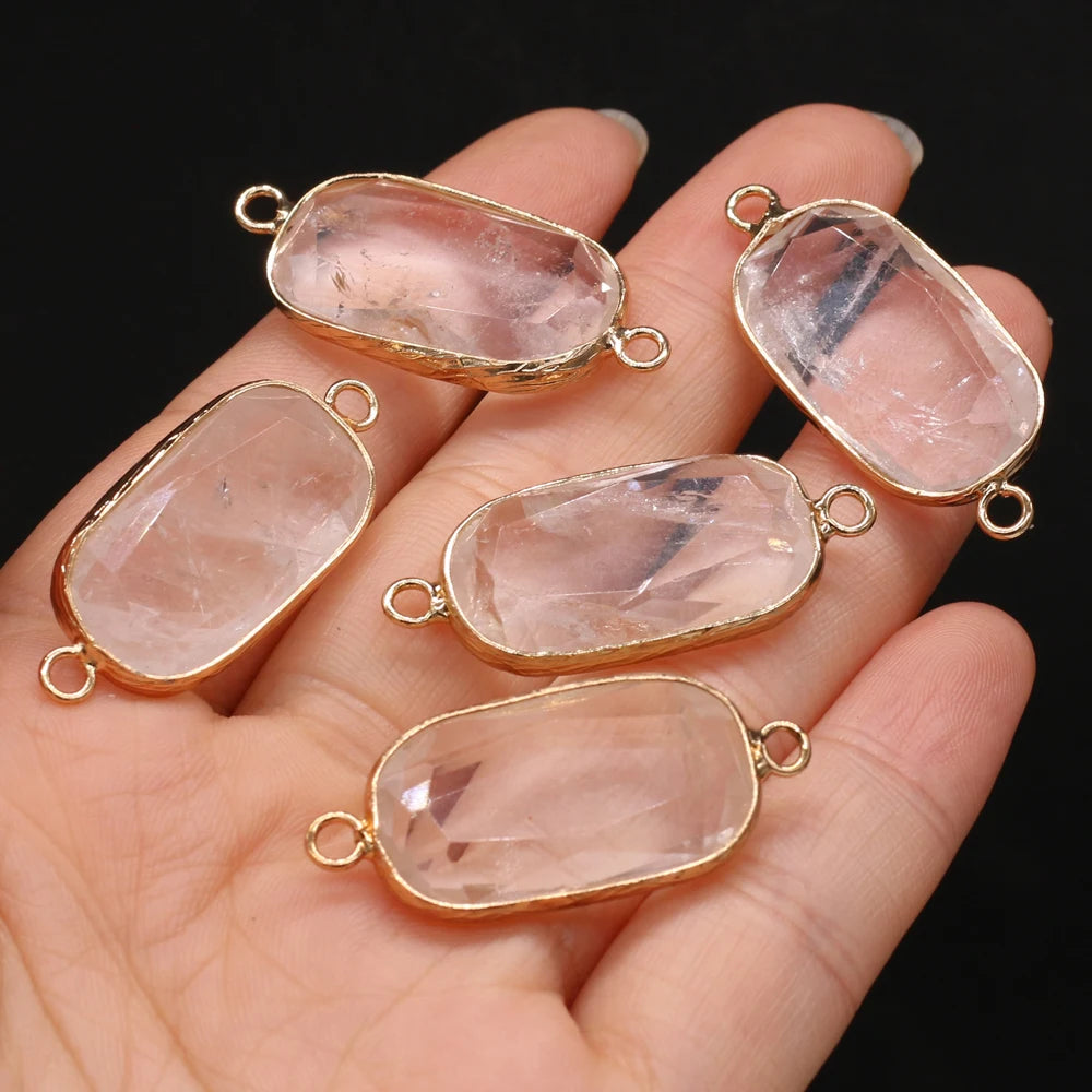 Natural Stone Charms Connector Double Hole Rose Quartzs Amazonite Pendant for Jewelry Making DIY Necklace Earring Size 15x35mm