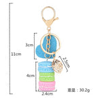 Women New Macaron Cake keychain PU love alloy leaf Key Chain Charm Bag pendant Key Ring Best Party Gift Jewelry K3006