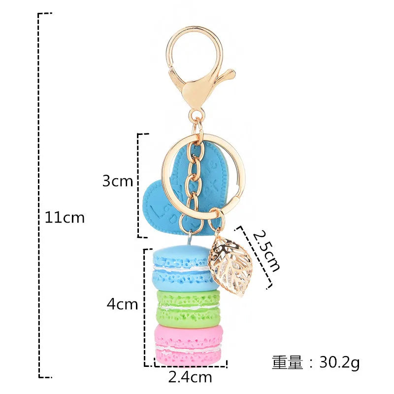 Women New Macaron Cake keychain PU love alloy leaf Key Chain Charm Bag pendant Key Ring Best Party Gift Jewelry K3006