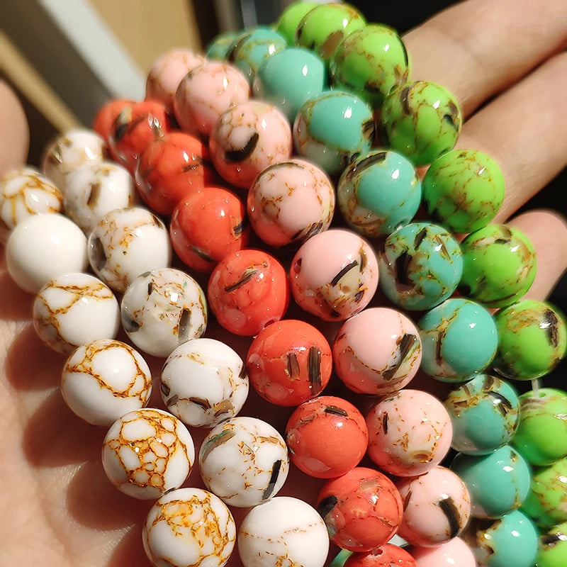 Natural Turquoises Howlite Stone Sediment Jaspers Round Loose DIY Beads for Jewelry Making Christmas Gift Bracelets 15'' 4-12mm