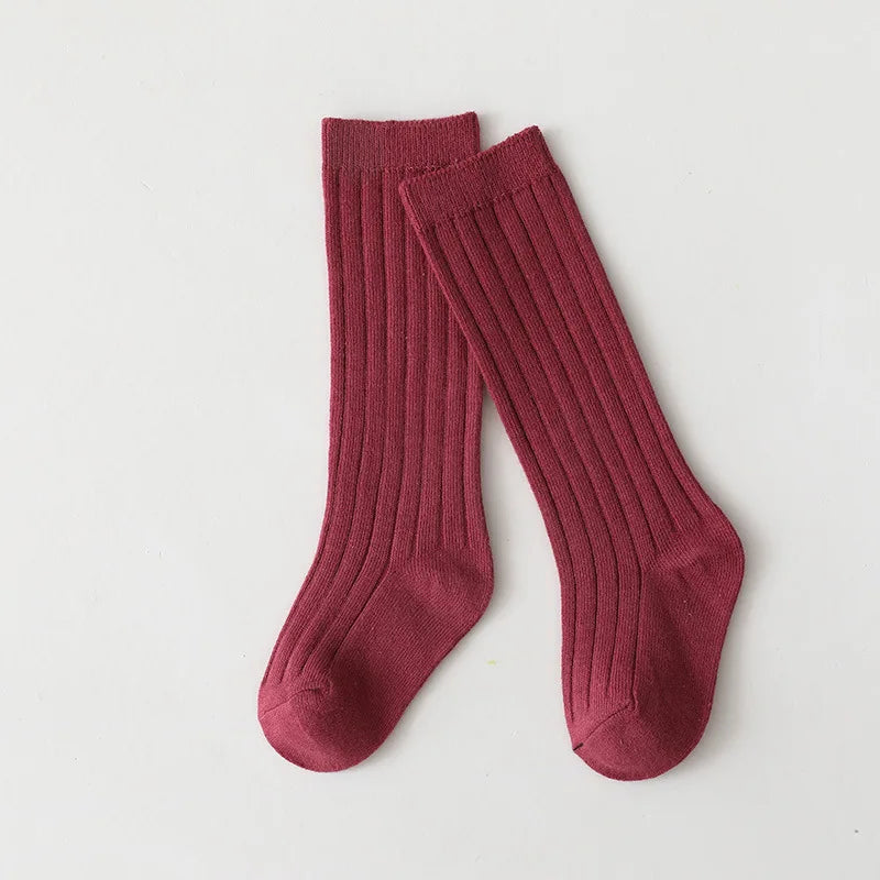 New Fashion Solid Baby Boys Girls Knee High Long Socks Cotton Breathable Stripe Soft Kids Sock Children School Uniform Socks