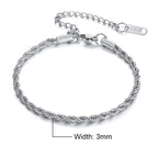 Vnox Unisex Rope Chain Bracelets for Men Women, Stainless Steel Twisted Links Chain Bracelet,Simple Classic Jewelry Gift for Him