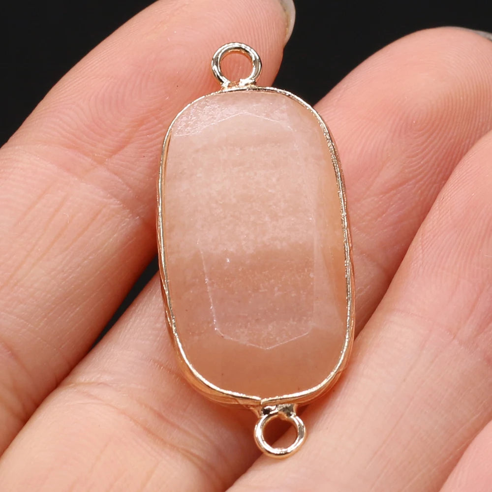 Natural Stone Charms Connector Double Hole Rose Quartzs Amazonite Pendant for Jewelry Making DIY Necklace Earring Size 15x35mm