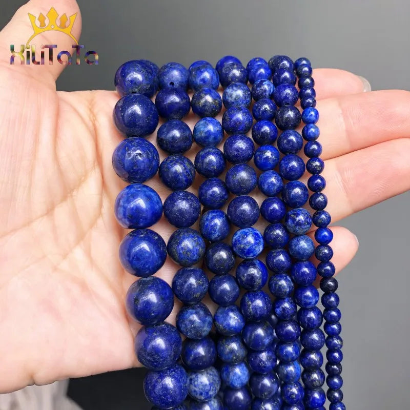 Natural Stone Beads Lapis Lazuli Round Loose Stone Beads For Jewelry Making DIY Bracelet Earrings Accessories 15'' 4/6/8/10/12mm