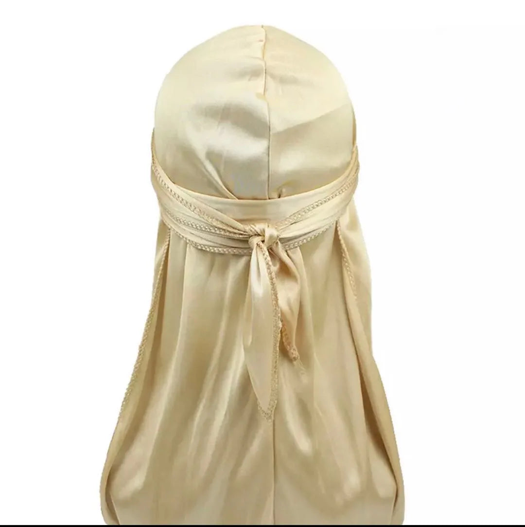 Unisex Women Men Silk Durag Turban Hat Wigs Biker Headwear Headband Hair Accessories Long Tail Straps Bandanas Silky Durags