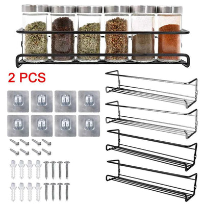 Kitchen Organizer 2 Pcs Metal Hanging Racks For Home Restaurant Wall-Mounted Seasoning Shelf Spice Jar Storage Rack Single Layer