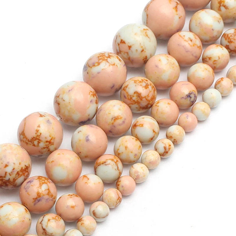 Natural Turquoises Howlite Stone Sediment Jaspers Round Loose DIY Beads for Jewelry Making Christmas Gift Bracelets 15'' 4-12mm