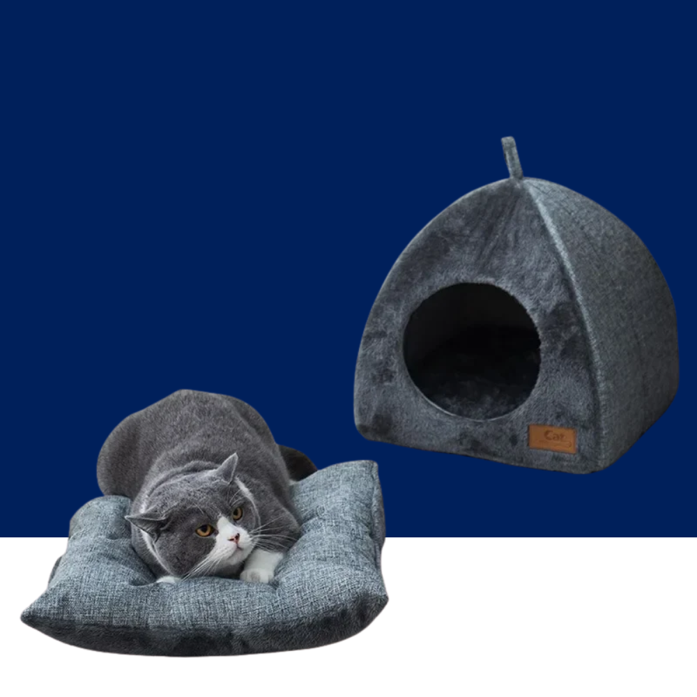 Heated Cat Bed – Self Warming Triangle Cat Cave for Indoor Pets