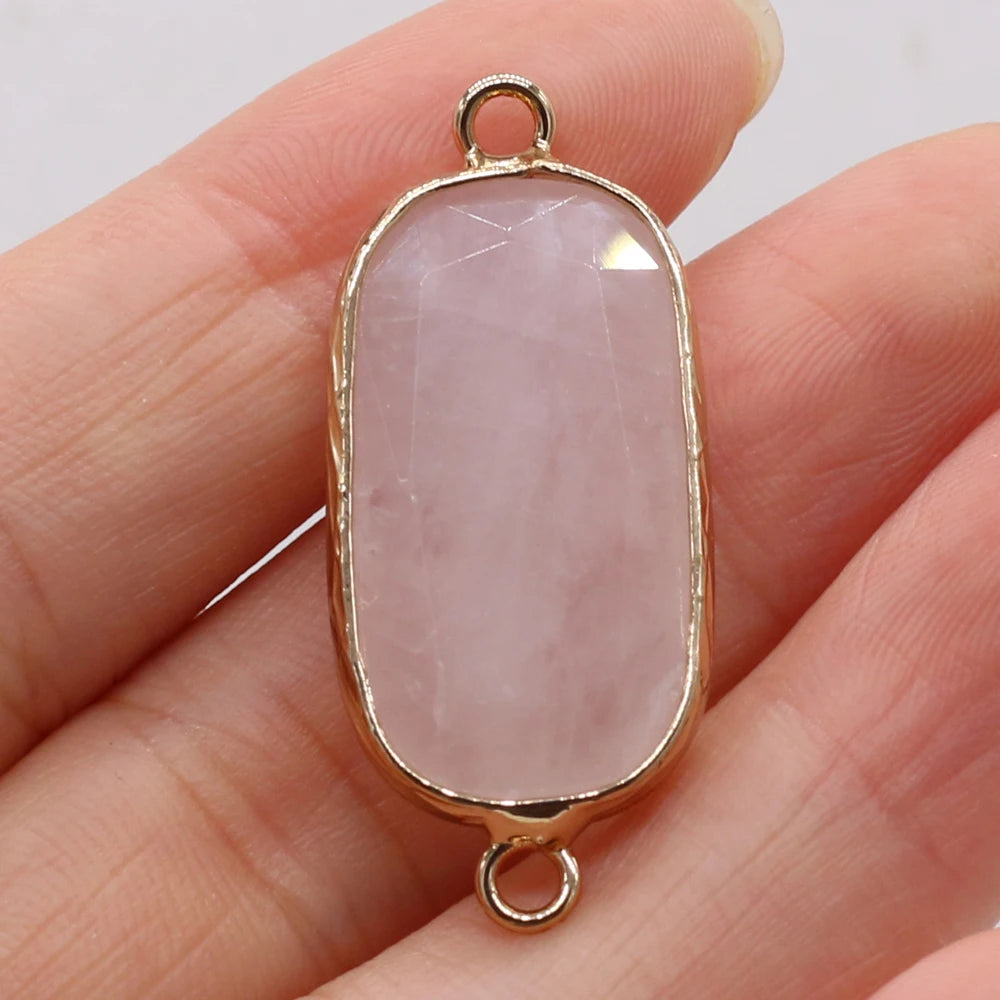 Natural Stone Charms Connector Double Hole Rose Quartzs Amazonite Pendant for Jewelry Making DIY Necklace Earring Size 15x35mm