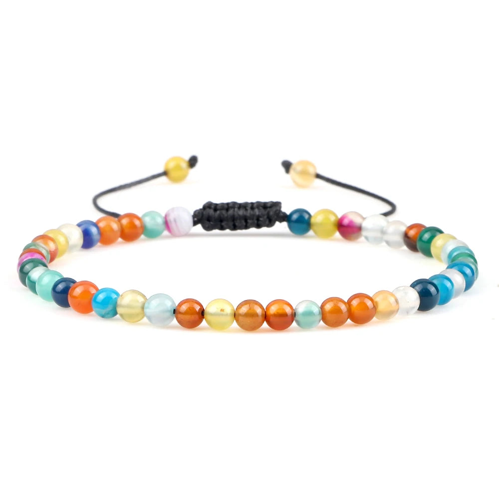 Adjustable Mini Natural Stone Lava Tiger Eye Beaded Bracelets & Bangle for Women Men Chakra Beads Braided Bracelet Charm Jewelry