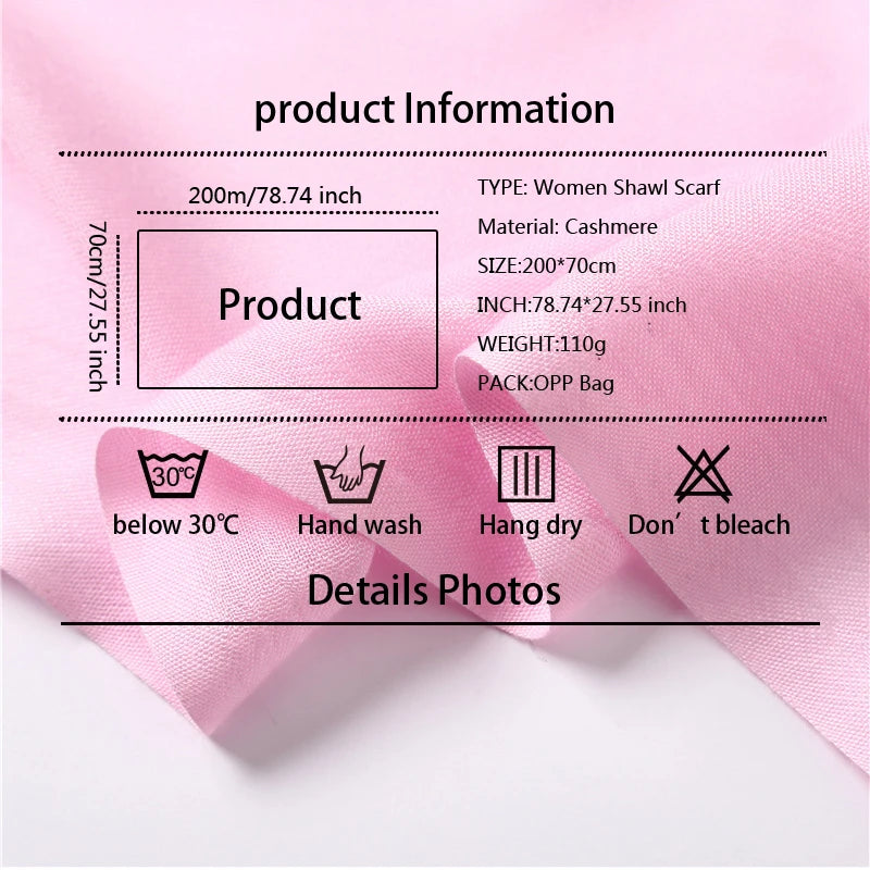 Women's Pashmina Scarf Shawls Soft Cashmere feeling Headscarf Travel Office Winter  Warm Hijabs Solid Lady Wraps Female Bandana