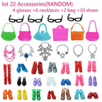 32 Item/Set 11.5 inch Doll Accessories=10 Mix Dress+ 4 Glasses+ 6 Necklaces+2 Handbag+ 10 Shoes Clothes 11.8'' Doll