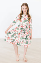 Hear Me Roar 3/4 Sleeve Pocket Twirl Dress