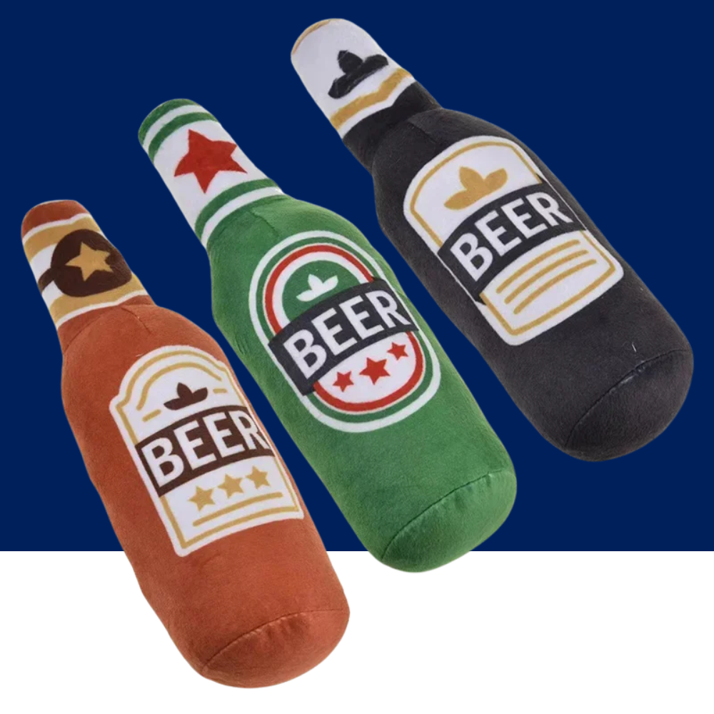 PlushPint Squeaky Beer Bottle Dog Toy for Playful Pups