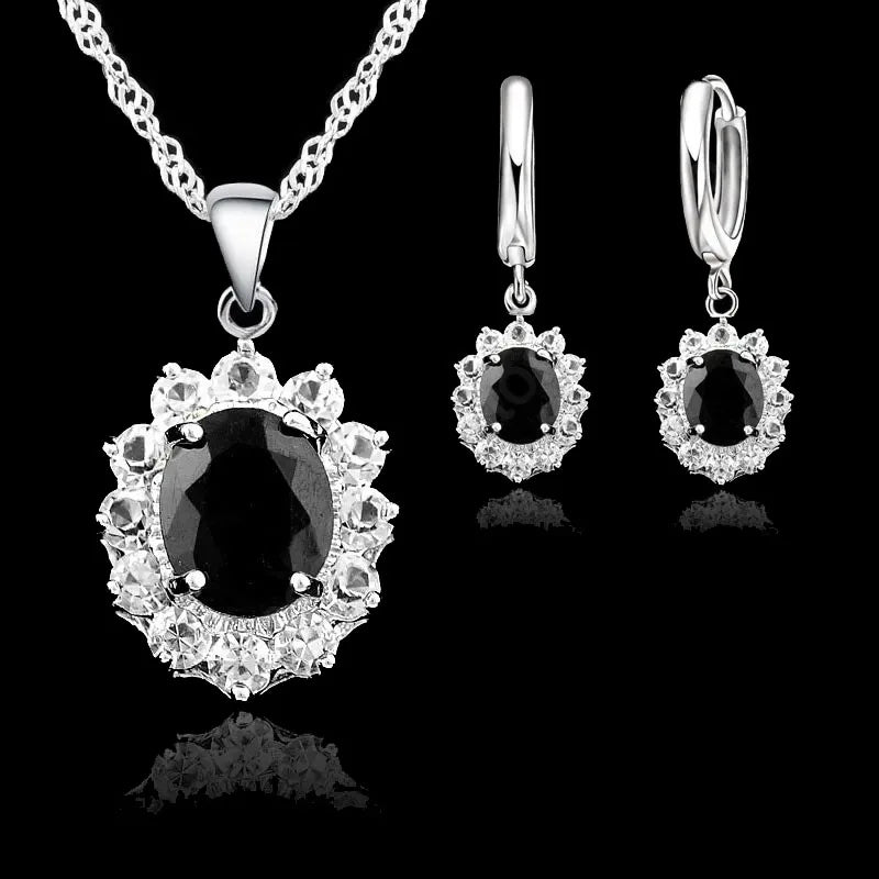 Elegant Princess Wedding Engagement Necklace Earrings  Jewelry Sets 925 Sterling Silver Color Cubic Zirconia Crystal Gifts