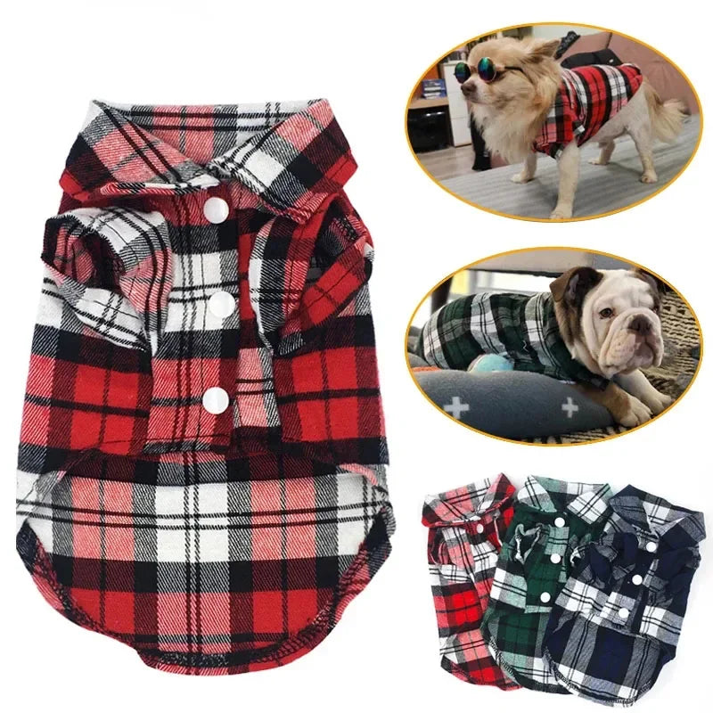 British Style Plaid Dog Shirt – Cotton Pet Clothes for Small Dogs & Cats