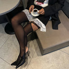 Sexy Black Line Tights Women Sheer Mesh Hollow Out Pantyhose 2025 Autumn New Streetwear Stocking