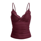 European American style Y2K lace V-neck bow solid color suspender spicy girl sexy low cut vest  slim fit short top traffic 2025