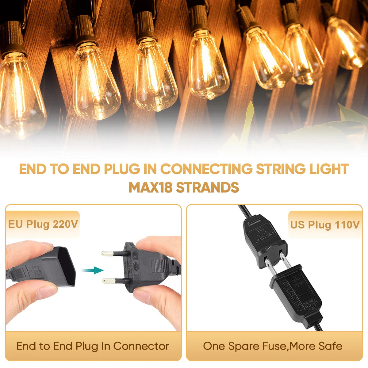 ST38 String Lights Outdoor Garland Connectable Shatterproof Waterproof Plastic LED Bulb Dimmable Patio Garden Decor Fairy Lighst