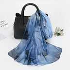 1PCS Lotus Print Chiffon Scarf Fashionable Lightweight Neck Scarf For Women Summer Neck Sun Protection Silk Scarf Shawl 150*50cm