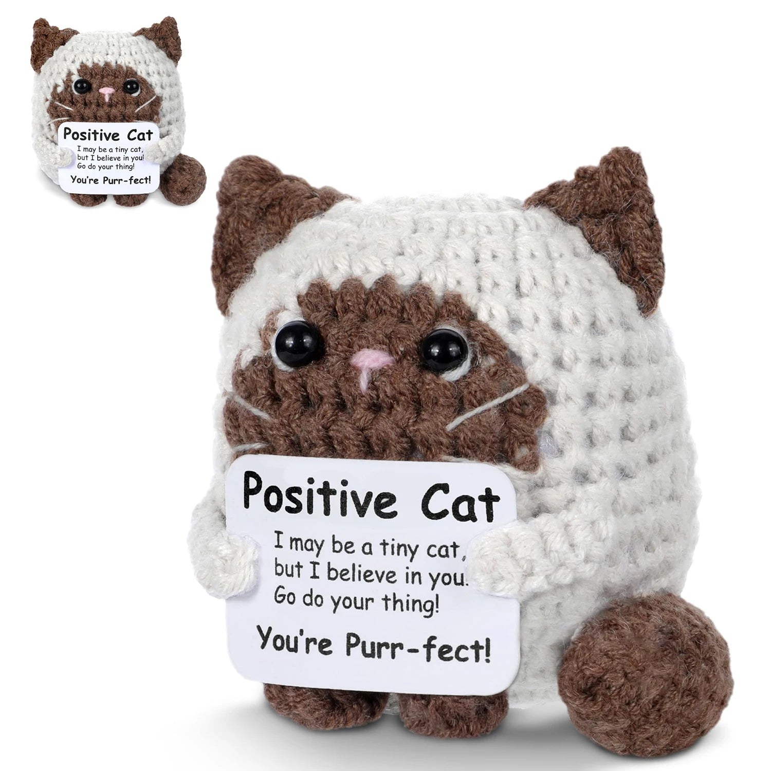 Positive Crochet Cat Mini Animal Emotional Support Gift, Fun Crochet Mini Handmade Cat, Suitable for Female Male Friends Mom Daughter Son, Plush Duck Shark Penguin Decorative Ornament, Birthday Christmas Decoration Graduation